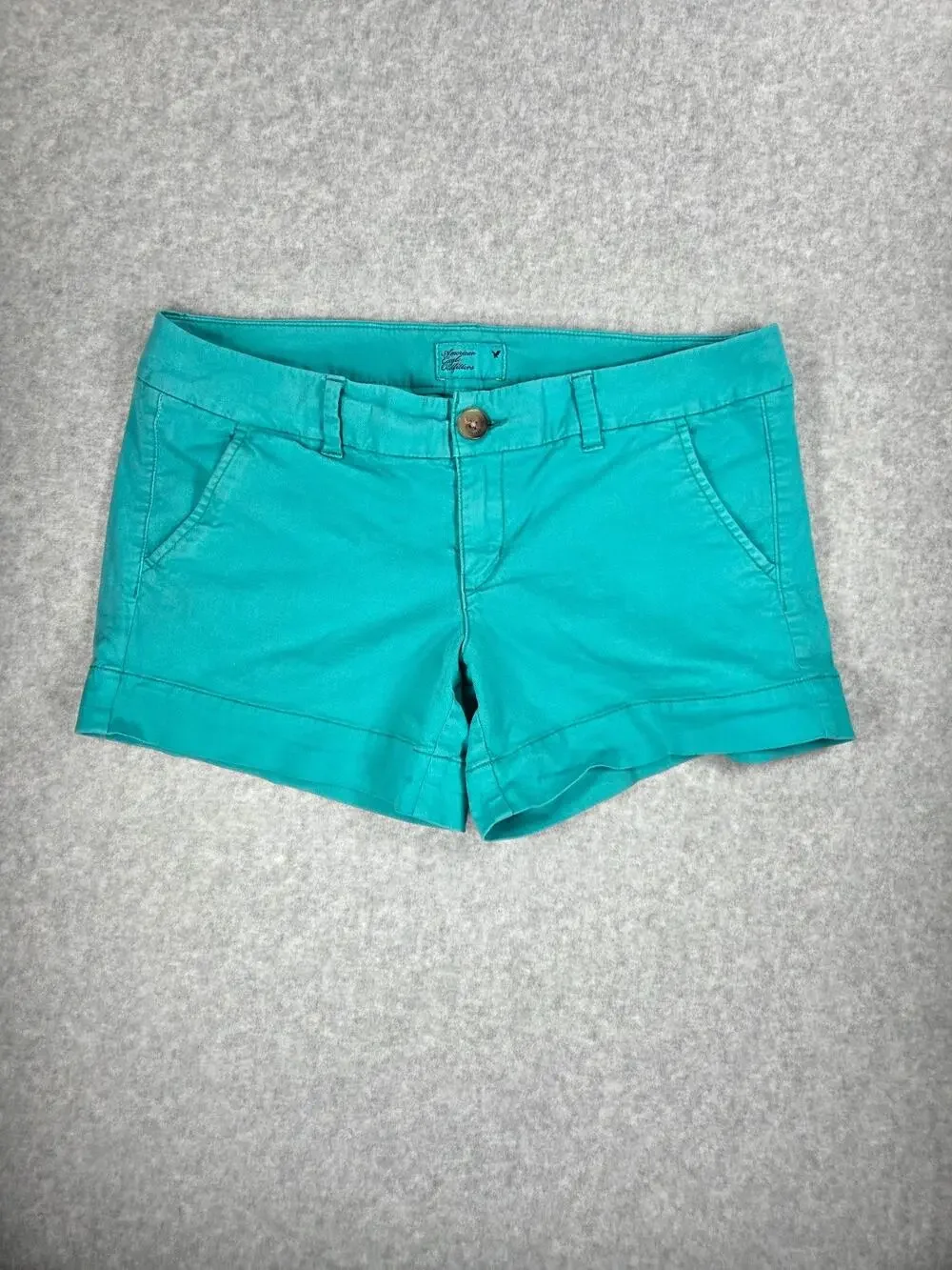 American Eagle Teal Green Midi Chino Shorts Cuffed Hem Size 8 Stretch